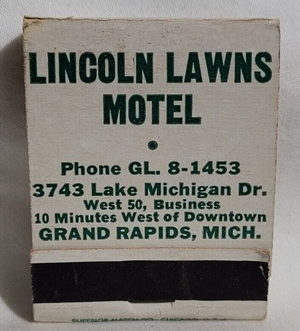Lincoln Lawns Motel (Lincoln Lawns Motel Apartments) - Matchbook (newer photo)